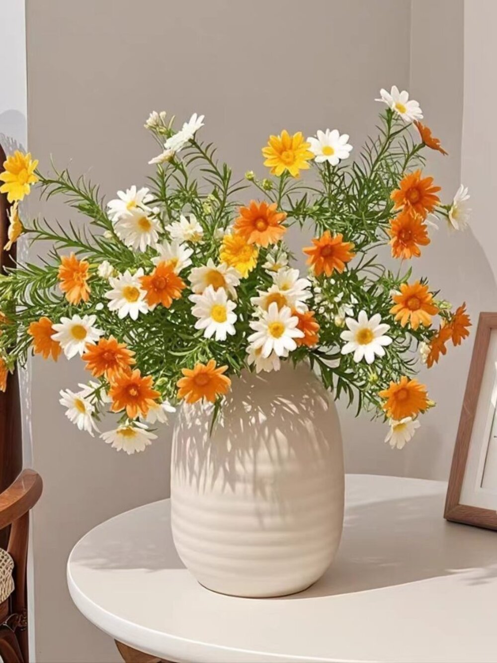 Neutral Ribbed Ceramic Vase